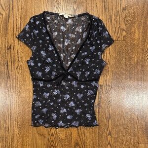 Kimchi Blue (Urban Outfitters) Madison Floral semi Sheer lace black floral top
